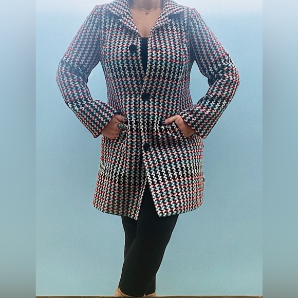 Venus Womens Overcoat Long Dress Coat | Size 12 | Woven Hounds Tooth Heavy - Picture 2 of 10